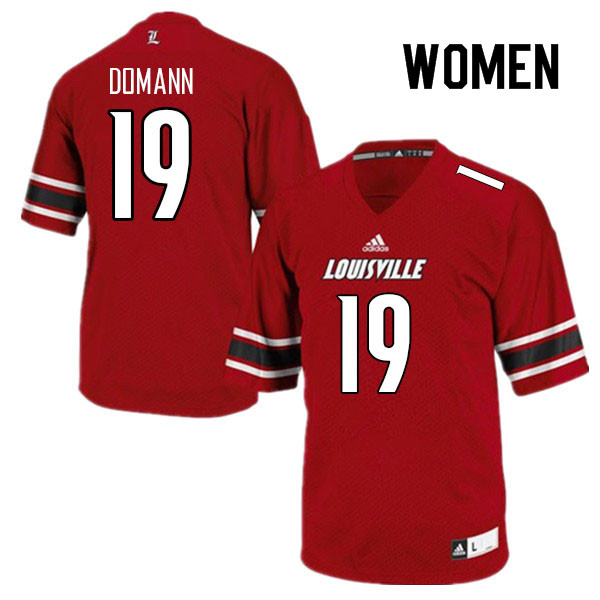 Women #19 Brock Domann Louisville Cardinals College Football Jerseys Sale-Red - Click Image to Close